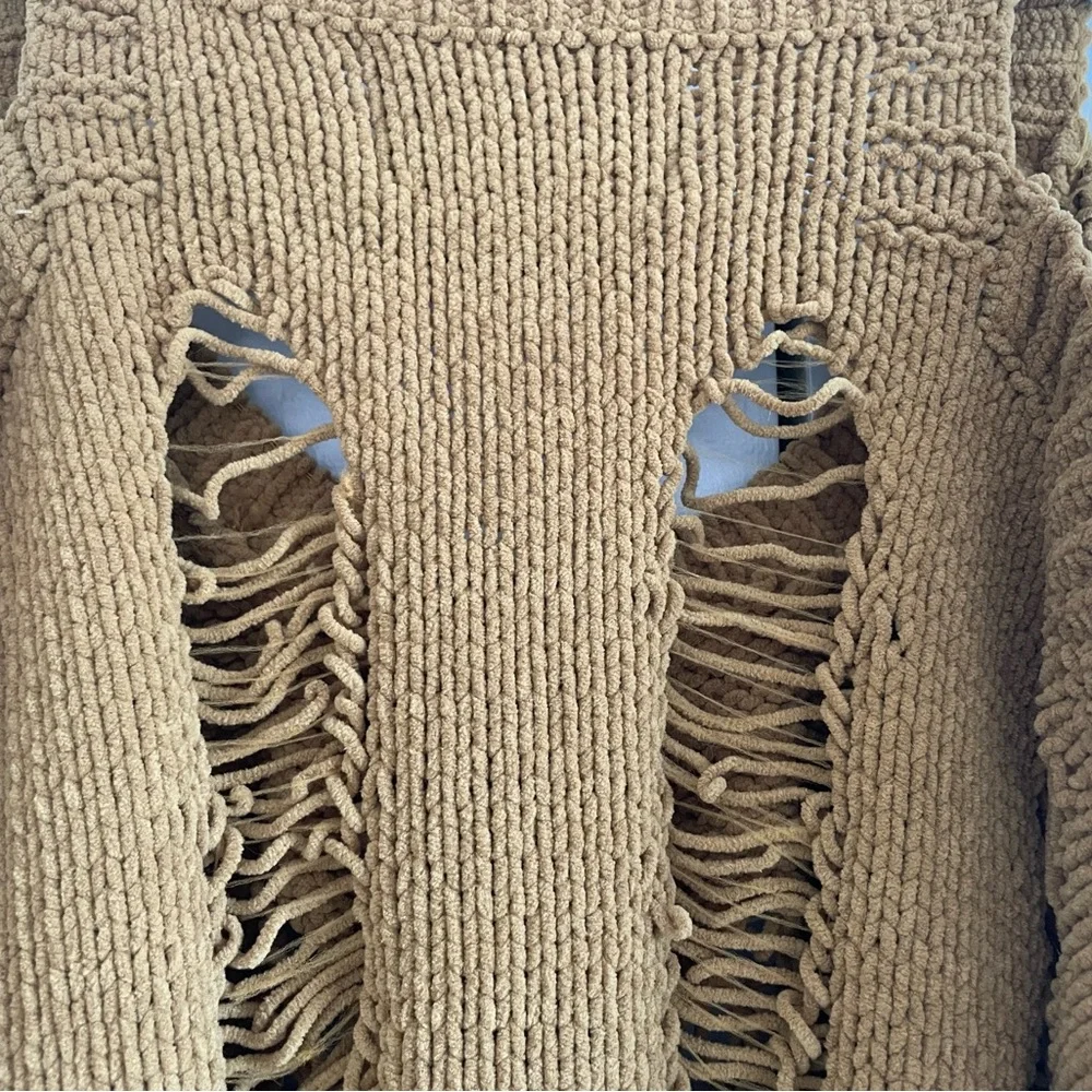 Love Marks Distressed Cold Shoulder Sweater in Mustard Yellow Size Small